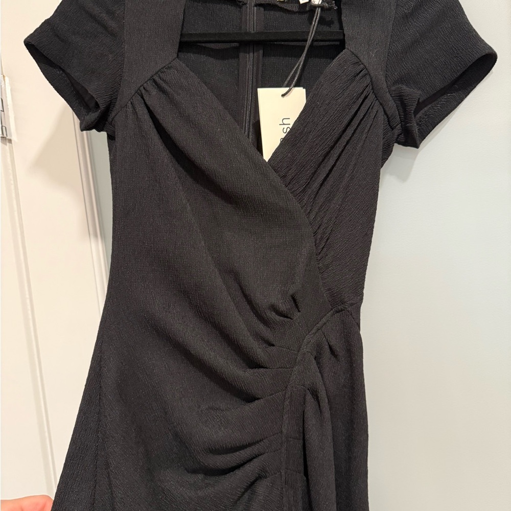 NEW ba&sh Black Ruched Cocktail Midi Dress